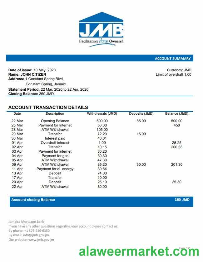 Jamaica Mortgage Bank statement